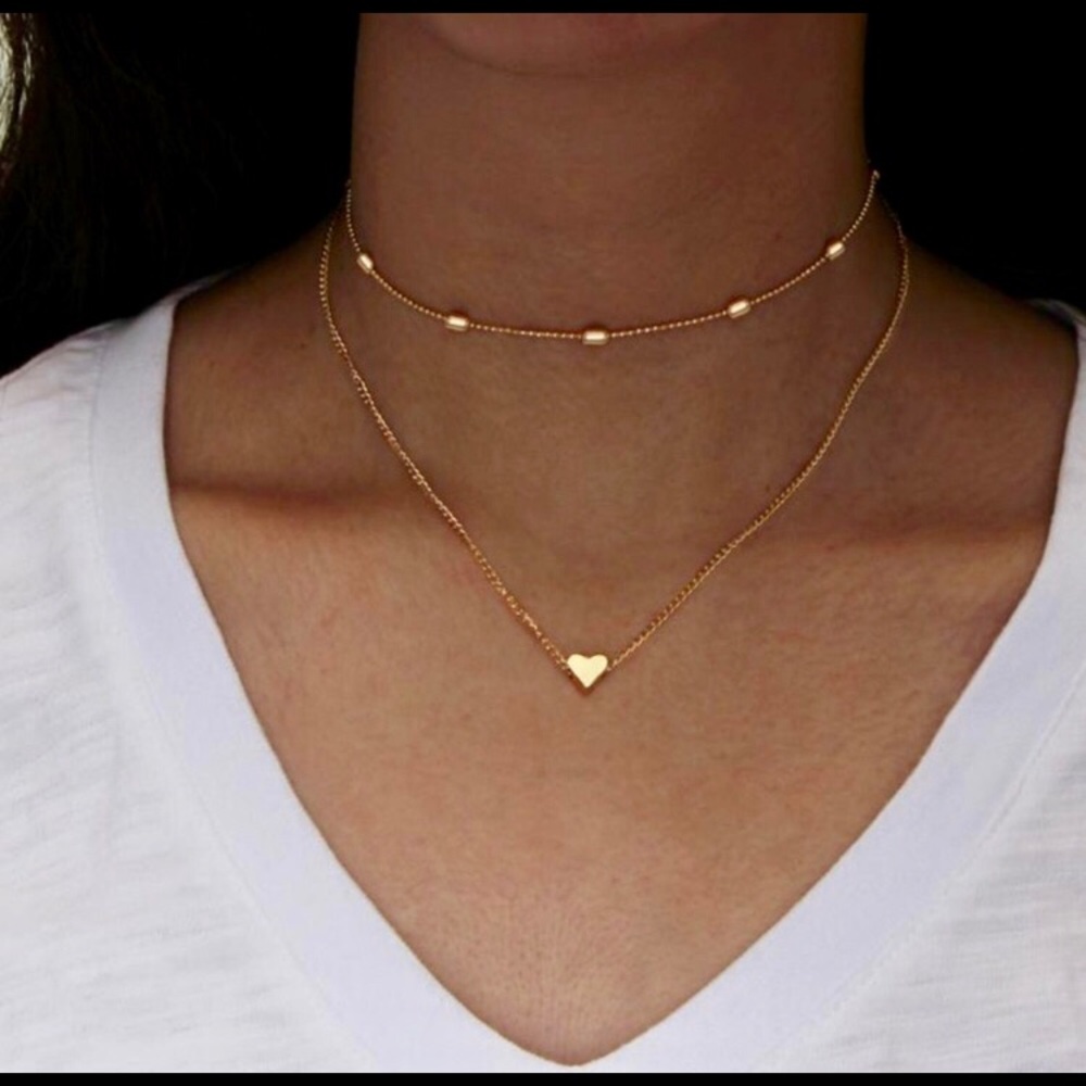 ⚠️1 Left💗Layered Gold Heart Chain Necklace Choker - Picture 3 of 7